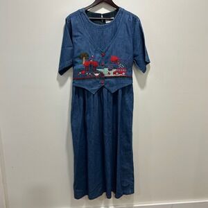 vintage 90s Friday Wear denim maxi dress with an embroidered vest size 16